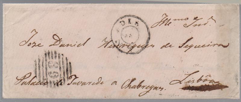 2460 v.jpg -     Lote:    2460 (verso)      Lotes pelo Correio              Descrição:         1856/58 &mdash; D. Pedro V. Cabelos anelados. CE13, 25 reis carmim em carta circulada de Anadia para Lisboa (04.12.58). Carimbos batidos a preto "ANADIA" e numérico da 1.ª reforma tipo 4.3.4 "89 &mdash; ANADIA".        Carta       Valor Base:     &euro; 10,00     Valor Venda:     &euro;      